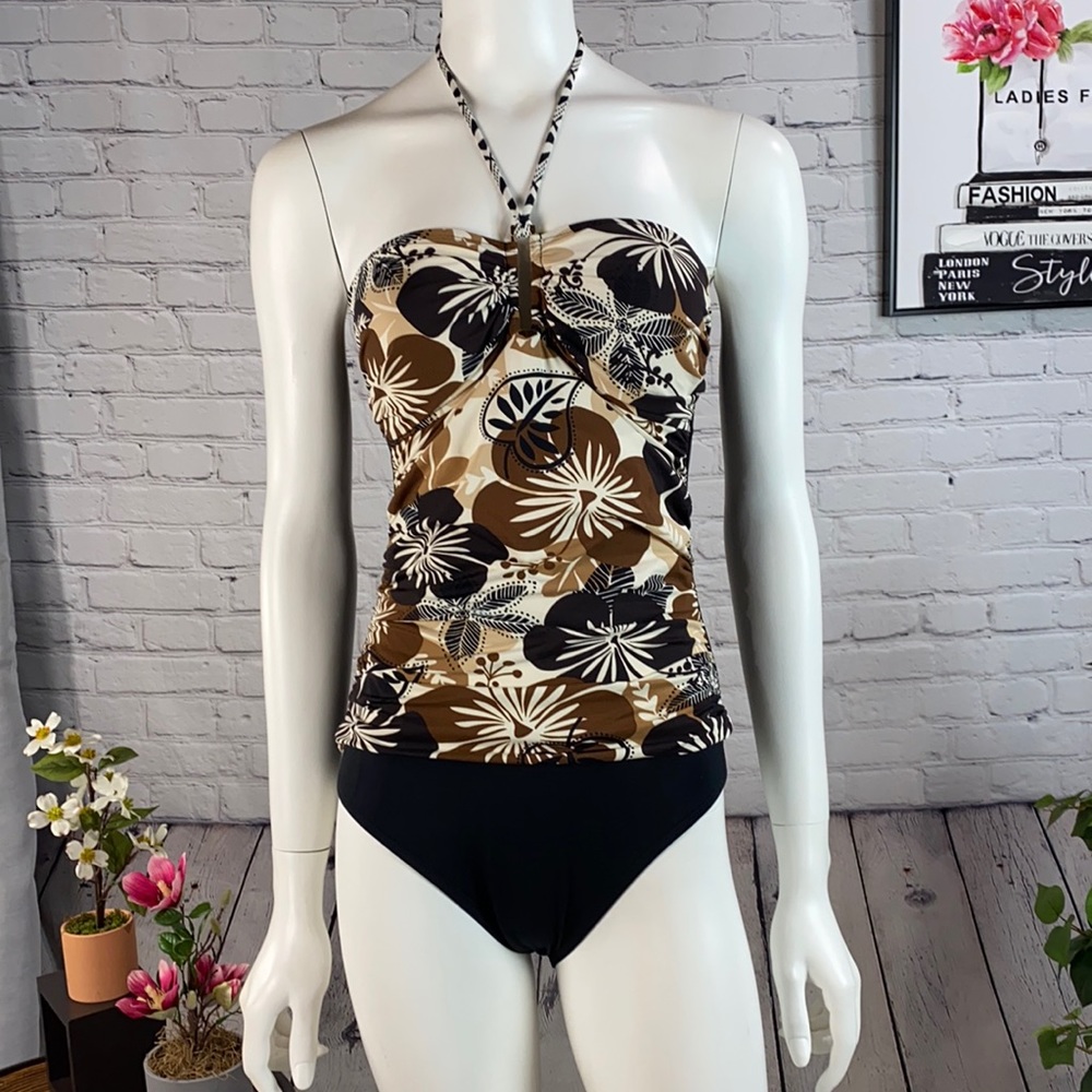 LA BLANCA Black/Brown/Cream 1pc Swimsuit Size: 8 - Picture 1 of 17